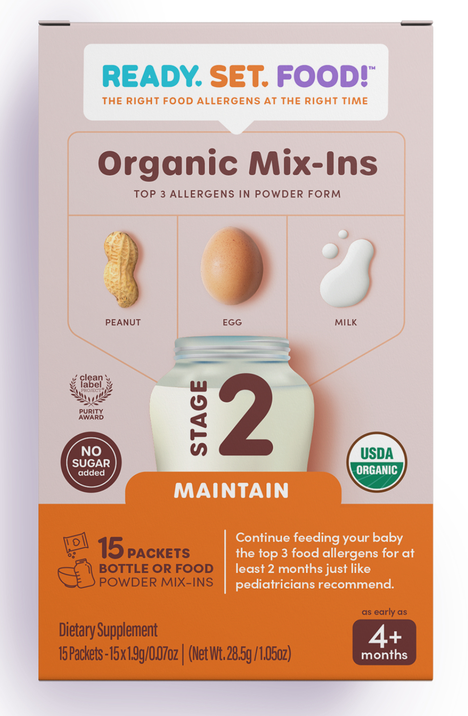 Ready, Set, Food! Organic Early Allergen Introduction Mix-Ins, 4+ Months, Stage 2 15 Day, Unflavored - image 1 of 9