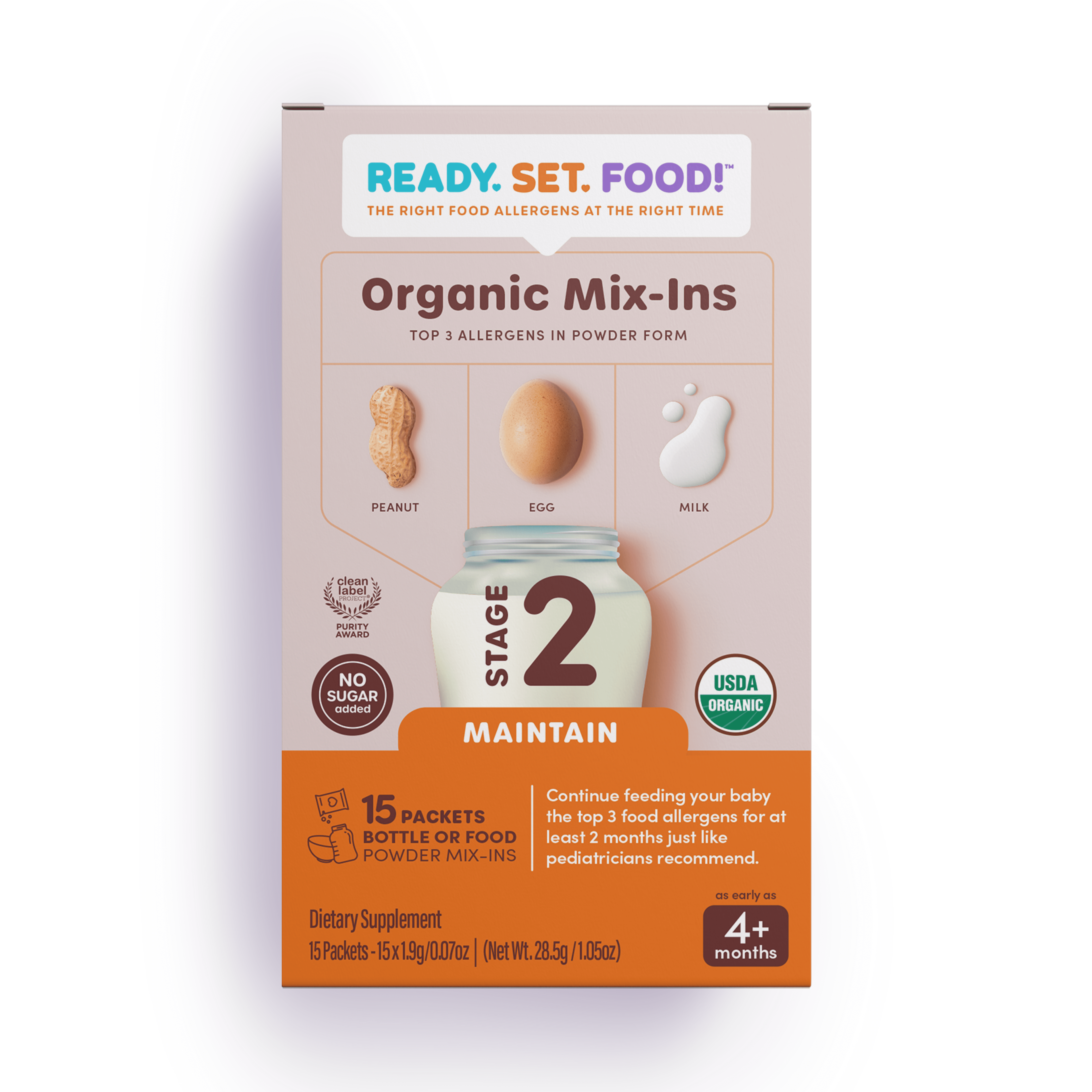 Ready, Set, Food! Organic Early Allergen Introduction Mix-Ins, 4+ Months, Stage 2 15 Day, Unflavored