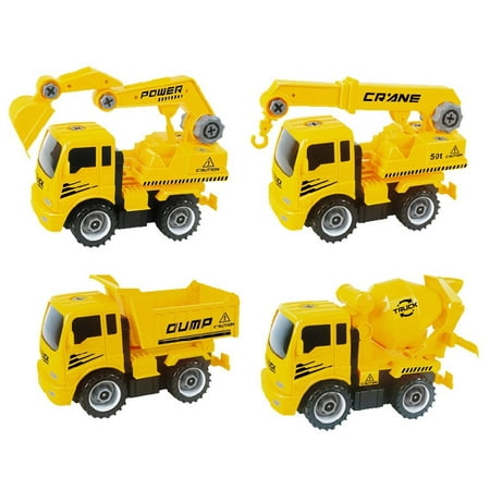 Ready! Set! Race! Take-A-Part Friction Powered Construction Trucks With Crane, Excavator, Mixer, Dump Truck