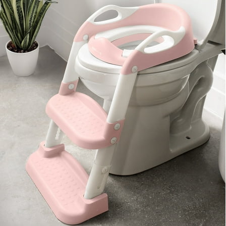 Jool Baby Potty Training Seat with 2 Step Ladder for Toddlers - Splash Guard, Adjustable Height (Pink)