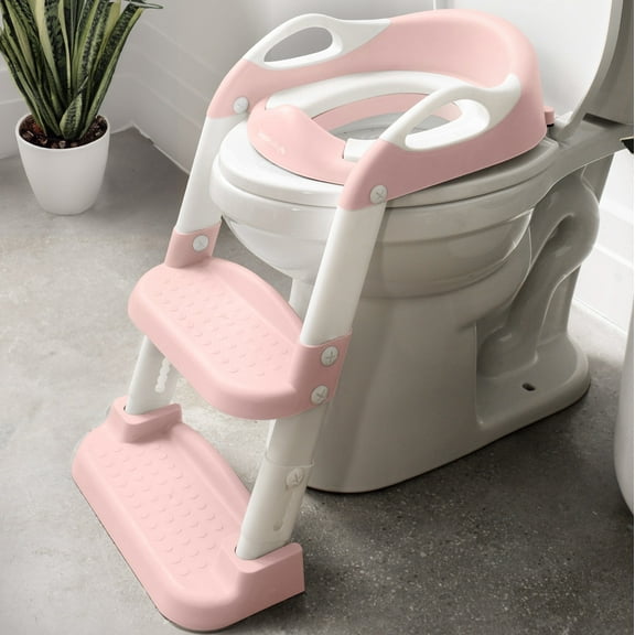 Jool Baby Potty Training Seat with 2 Step Ladder for Toddlers - Splash Guard, Adjustable Height (Pink)