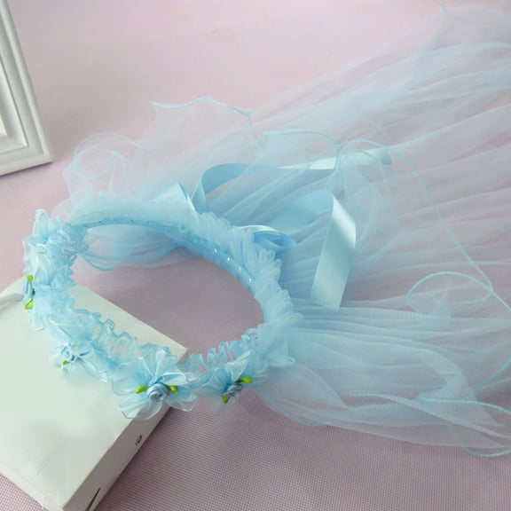 Multi Color Wedding Veil for Flower Girl with Pleated Flower Crown Party Decor