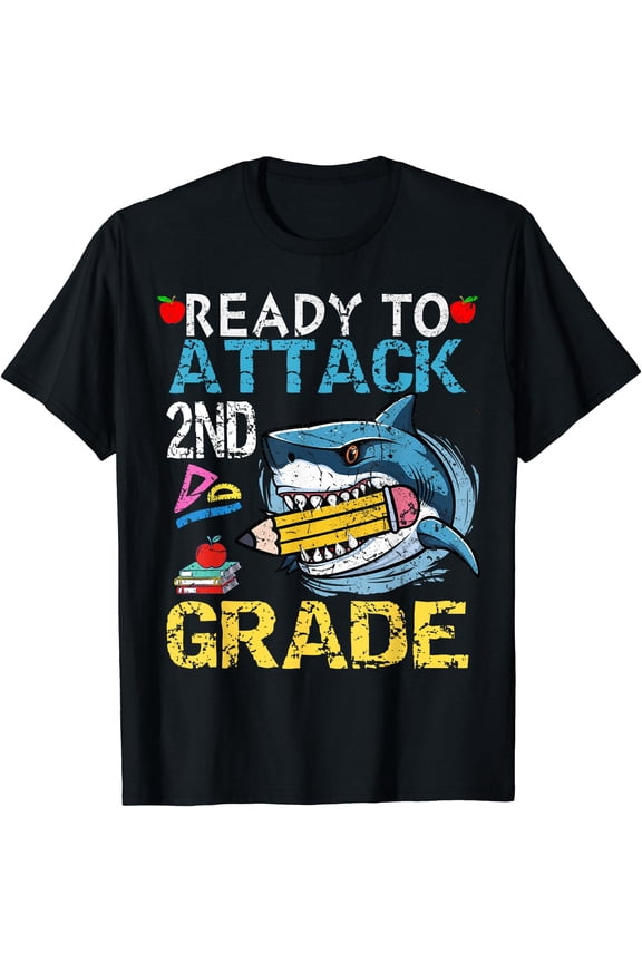 Ready To Attack 2Nd Grade Funny Shark 2Nd First Day School T-Shirt