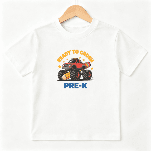 Ready To Crush Pre K Monster Truck Boys Graphic Tee, School 100% Cotton Kids Short Sleeve T-Shirt 4-13Y