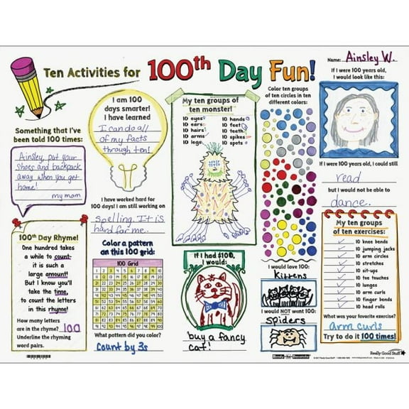 Ready-To-Decorate Ten Activities For 100th Day Fun! Posters - 24 posters