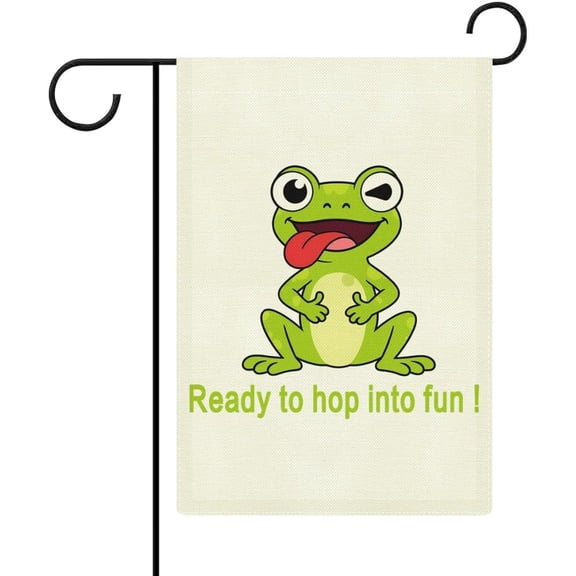 Ready To Hop Into Fun, Cute Frog Garden Flag 12 X 18 Inch Double Sided Outside Outdoor Decoration