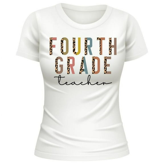 Ready To Press Sublimation Heat Press Transfer For Back To School - 4th Grade Teacher Leopard Print Transfers