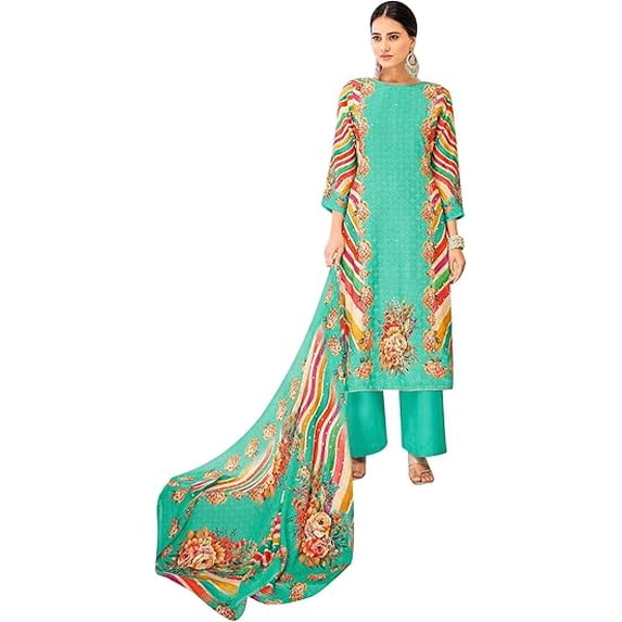 Ready To Wear Indian Pakistani Designer Salwar Kameez Shalwar Kameez Suits Women's Cotton Casual Wear Plazzo Pant Dresses ( Sky Blue, XXL - 46 )
