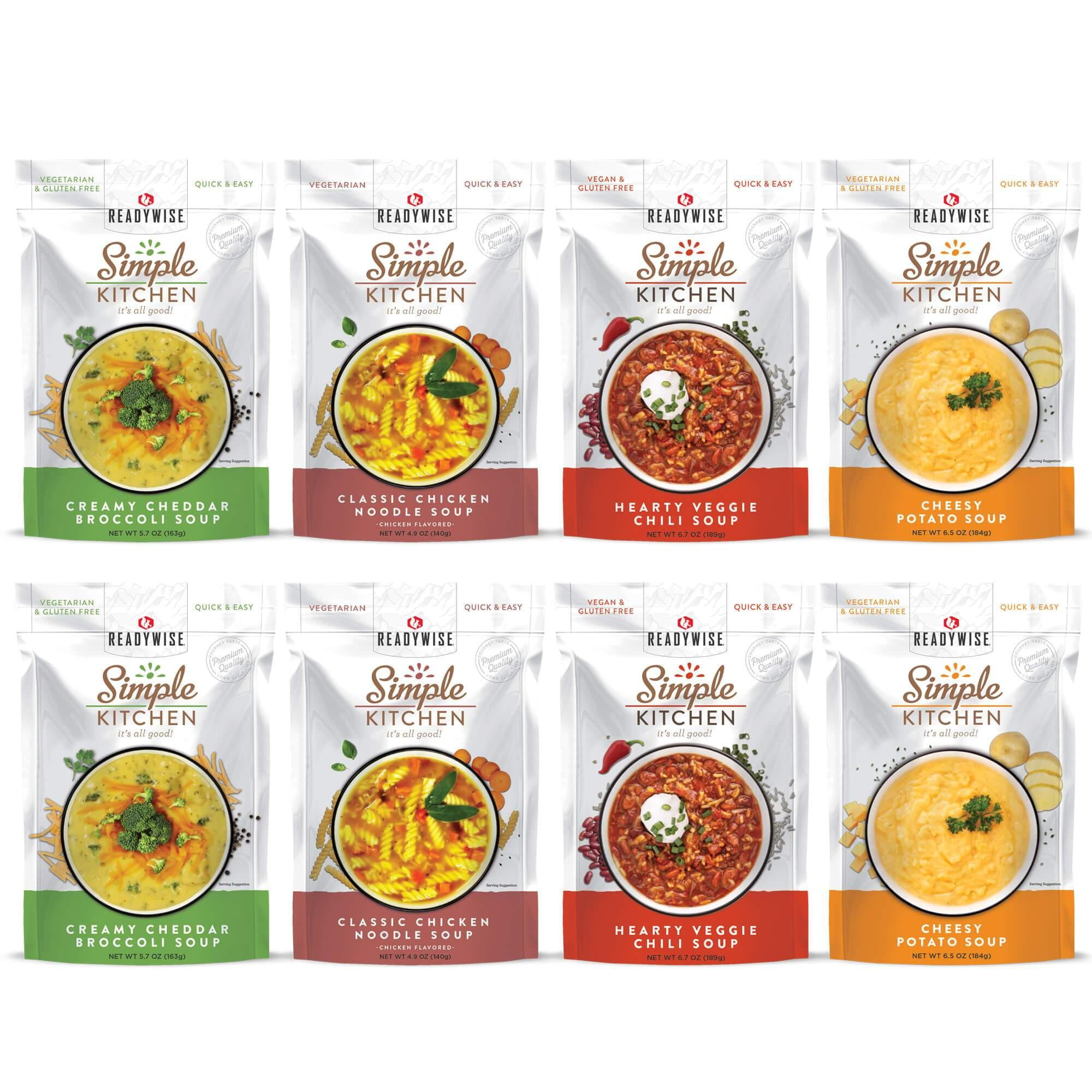 Ready Wise Simple Kitchen Soup Variety Pack 8 Pouches, 2 of each flavor ...