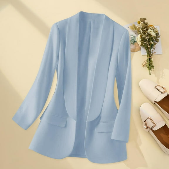 Ready for Back to School GaThRRgYP Womens Blazers Plus Size,Ladies Solid Color Long Sleeve Lapel Real Pocket Suit Jacket Blue S