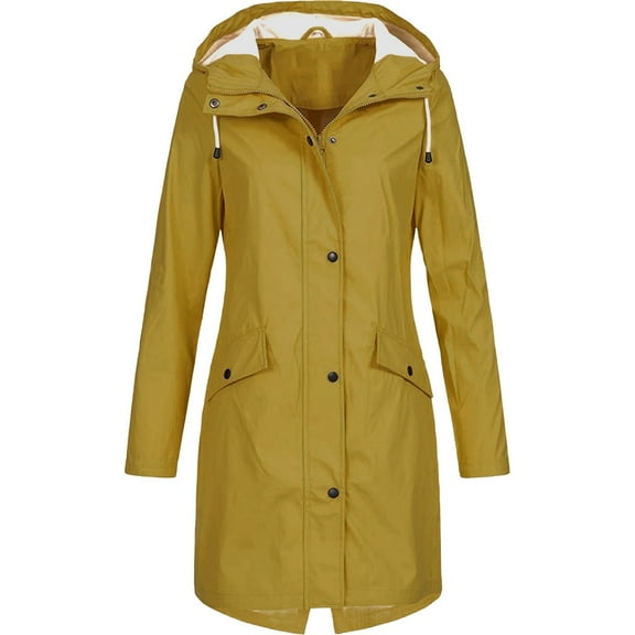 Ready for Back to School GaThRRgYP Womens Jackets and Coats with Hood,Women Solid Rain Jacket Outdoor Plus Size Hooded Raincoat Windproof Yellow S