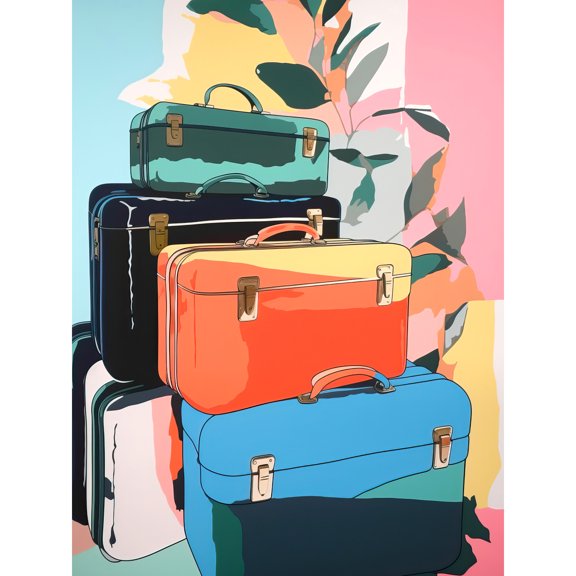 Ready for Holiday Linocut Travel Bags Suitcases Bright Preppy Aesthetic Extra Large XL Wall Art Poster Print