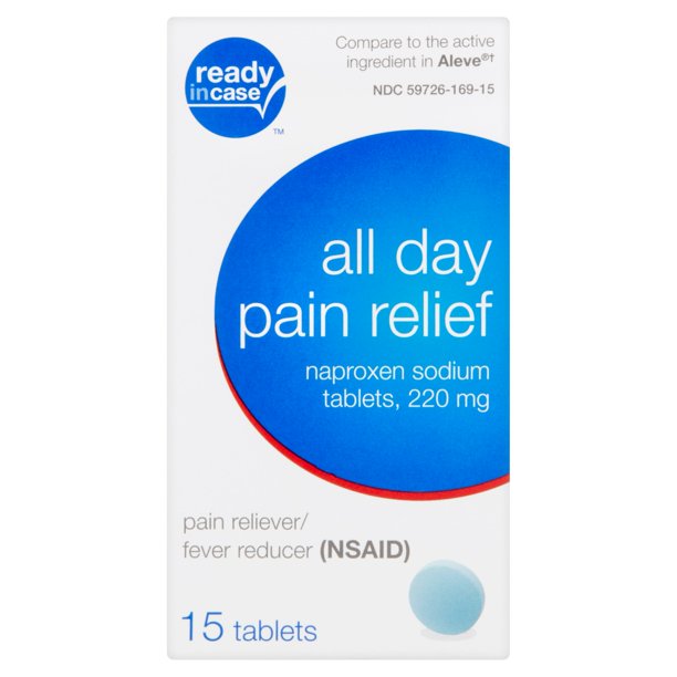 Ready in Case All Day Pain Relief Naproxen Sodium Tablets, 220 mg, 15