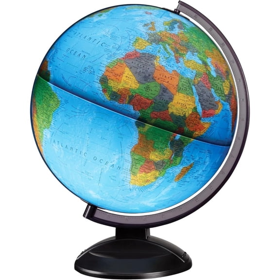 Ready to Assemble Illuminated World Globe, Acrylic Stand, Blue Ocean Ball, USA Cartography, Political Vegetative Details, 12 Diameter