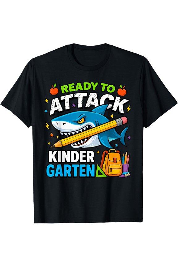 Ready to Attack Kindergarten Funny Shark Back to School Kids T-Shirt, Unisex T-Shirt