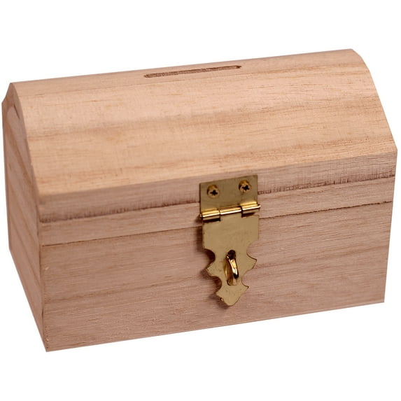 Creative Hobbies Wooden Treasure Chest Savings Bank, 4.75" x 3" x 3.25", Wood