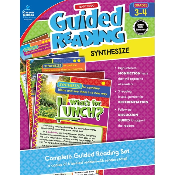 Pre-Owned Carson Dellosa Ready to Go: Synthesize Guided Reading Set, Grades 3-4 Resource Book With 36 Nonfiction Leveled Readers, Discussion Guides, Prompts, a... (Paperback) 1483839826 9781483839820