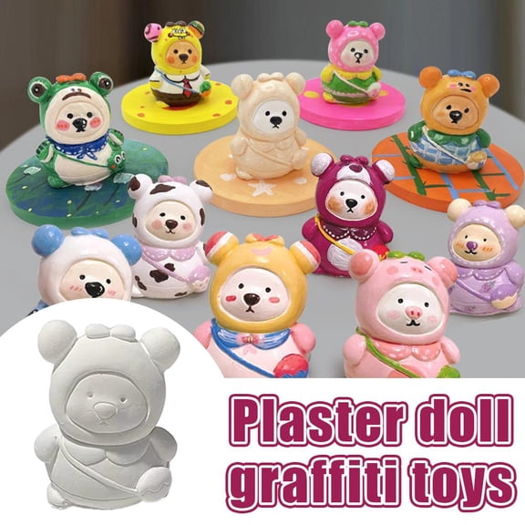 Ready to Paint Bear Figurine, Unpainted Plaster Animal Statue for Kids Arts & Crafts, DIY Paint Your Own Backpack Bear, Mini 2 Inch White Bisque