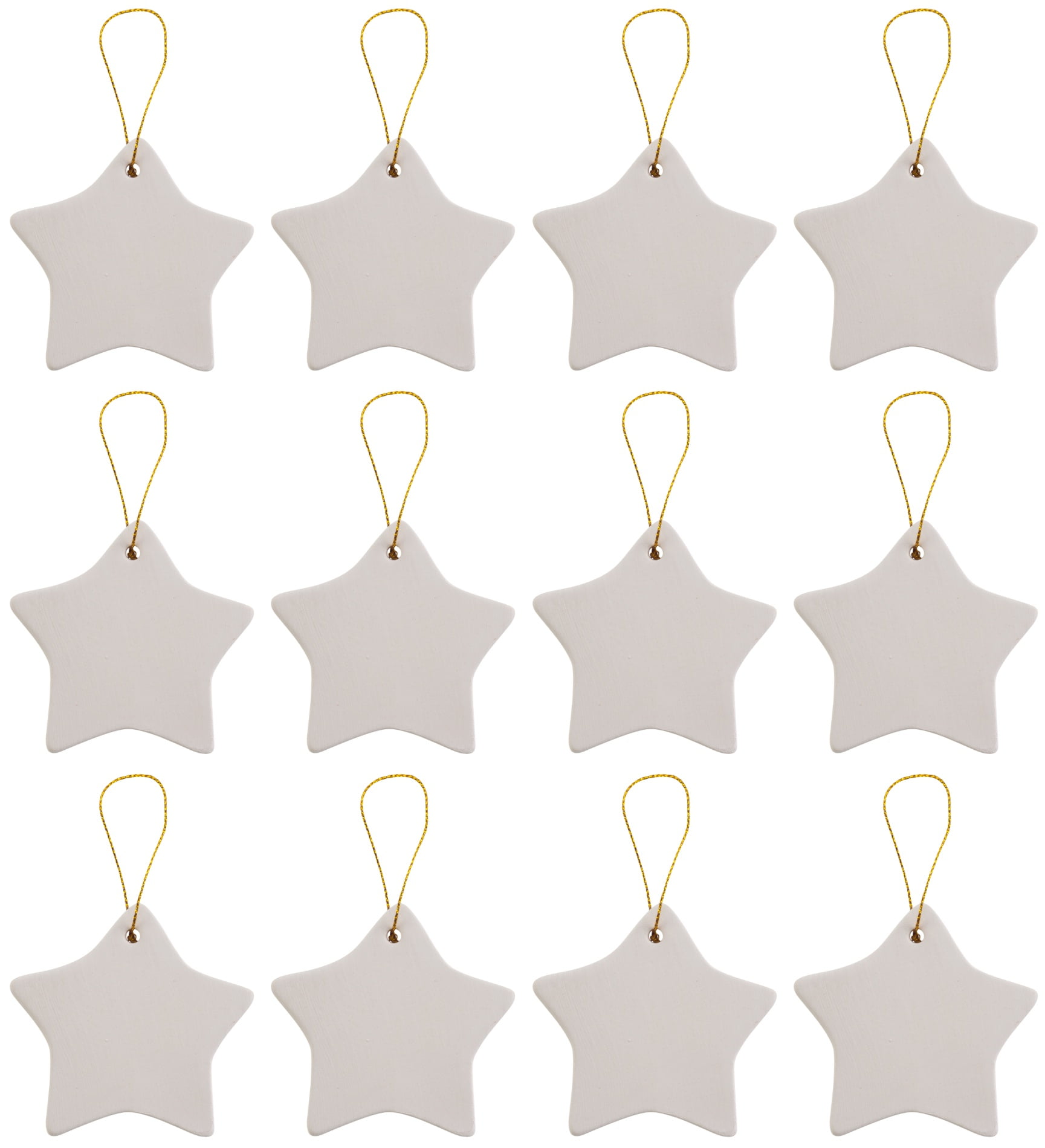 DIY Ceramic Bisque Star Ornaments with Gold Hanger, 12-Pack