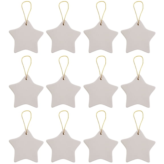 Ready to Paint DIY Ceramic Bisque Star Shaped Ornaments with Hanger for Christmas Tree and Holiday Decoration | 12 Pack