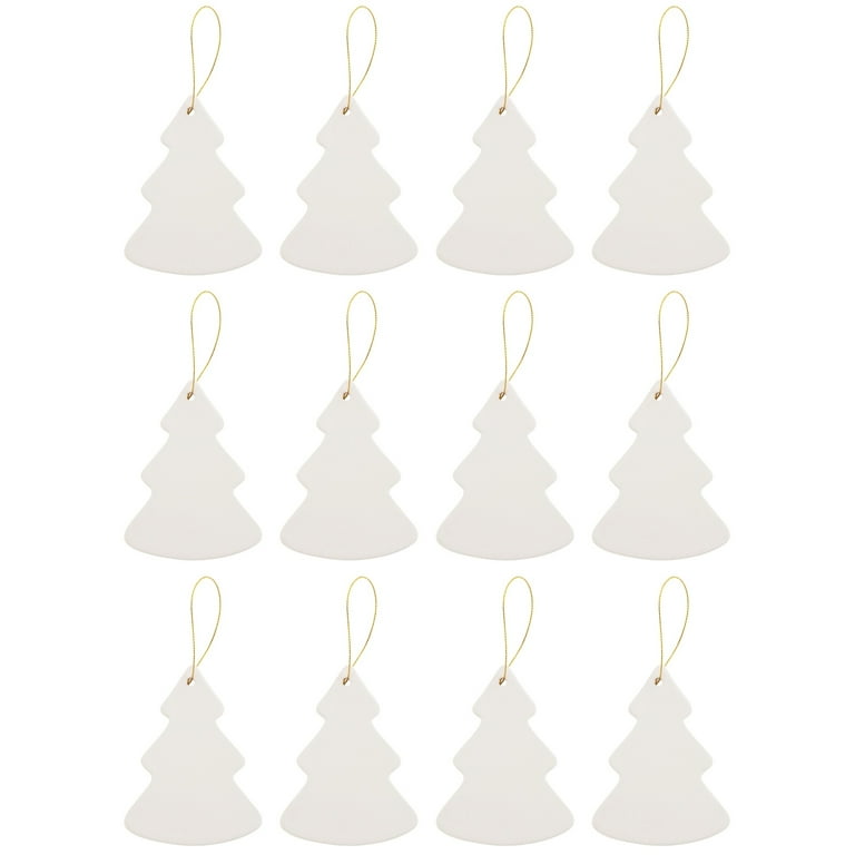 Ready to Paint DIY Christmas Tree Shape Porcelain Ceramic Ornaments with  Hanger for Christmas Tree and Holiday Decoration | 12 Pack
