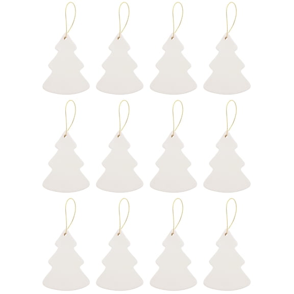 Ready to Paint DIY Christmas Tree Shape Porcelain Ceramic Ornaments with Hanger for Christmas Tree and Holiday Decoration | 12 Pack
