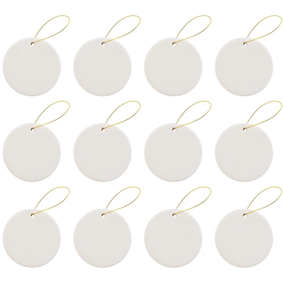 Ready to Paint DIY Round Circle Porcelain Ceramic Ornaments with Hanger for Christmas Tree and Holiday Decoration | 12 Pack