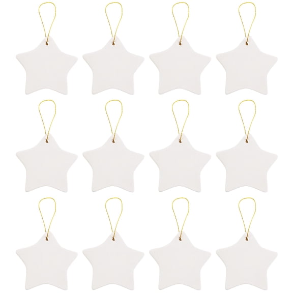Ready to Paint DIY Star Shape Porcelain Ceramic Ornaments with Hanger for Christmas Tree and Holiday Decoration | 12 Pack