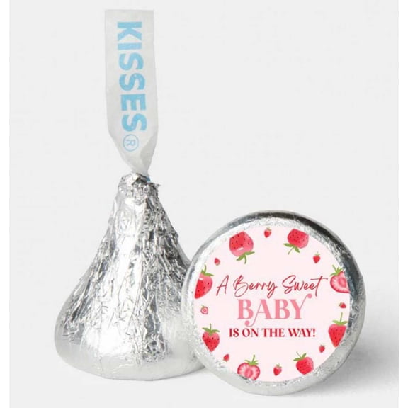 Ready to Pop Baby Shower Hershey's Kisses Sticker Labels, 3/4 inch Round, 100 Count, Pink Stripes