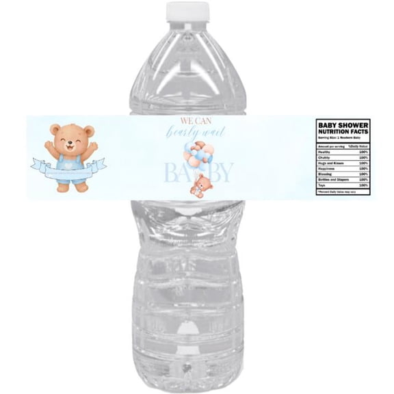 We Can Barely Wait Baby Shower Water Bottle Labels | Cute Teddy Bear Design | 12pcs|Glossy
