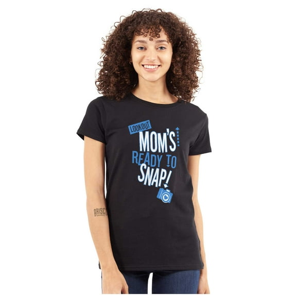 Ready to Snap Motherhood Humor Funny Womens Slim Fit Graphic Tee Brisco Brands S