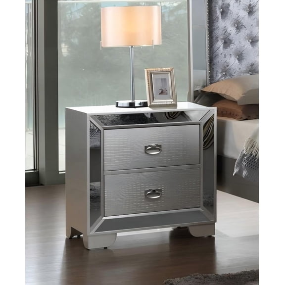 Ready-to-Use Silver Champagne Bedside Table, 28"H x 28"W x 17"D Dimensions