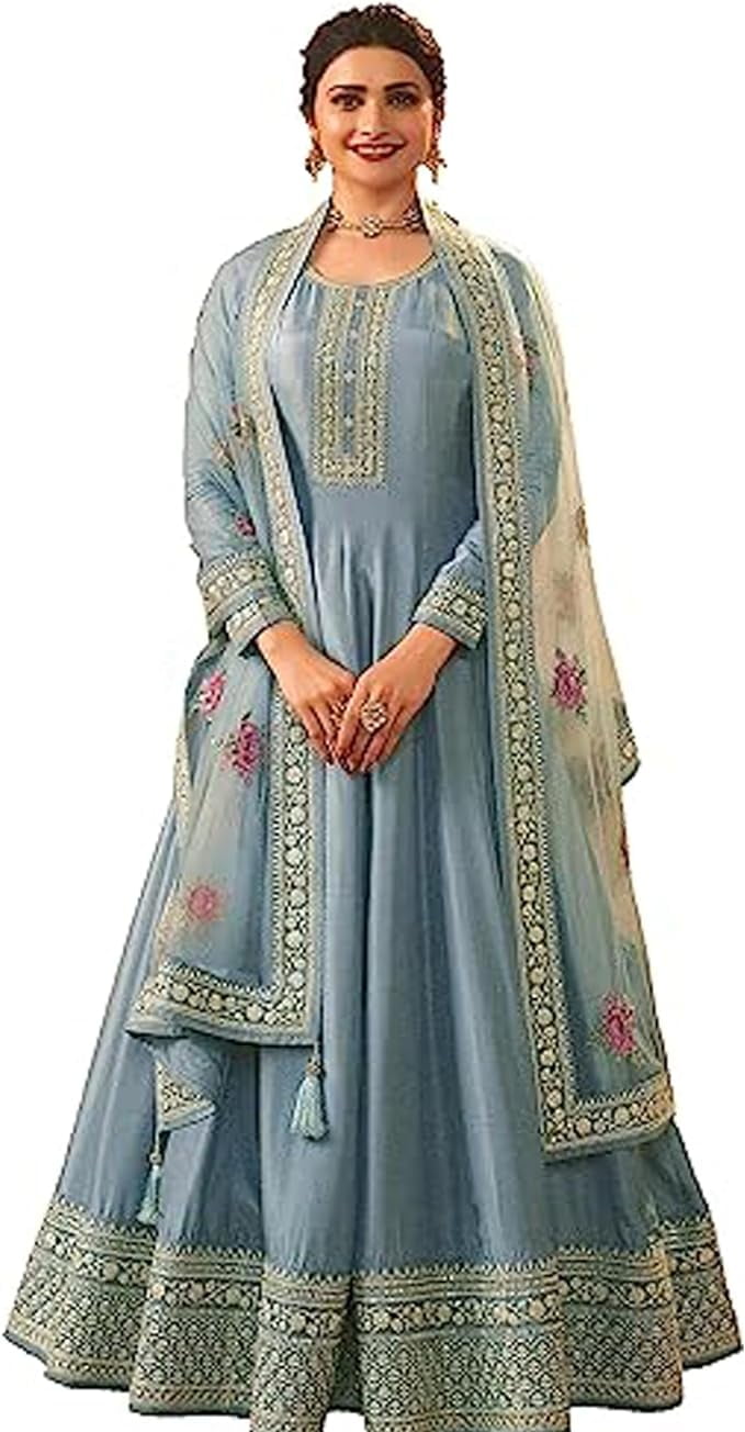 blue party dresses for teens Sky Blue Ombre Heavy Embroidered Anarkali Suit main image 1