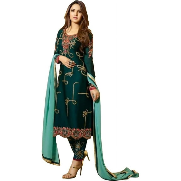 Ready to Wear Designer Indian Pakistani Shalwar Kameez Trouser Pant Suits ( Teal Blue, 4XL - 50 )