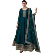 Ready to Wear Indian Designer Anarkali Gown Suits Pakistani Salwar Kameez Dress ( Teal Blue, XXL - 46 )