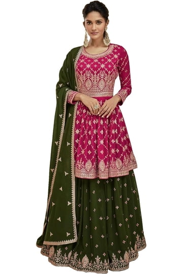 phase eight green wrap dress Shaded Green And Pink Designer Lehenga Set main image 0