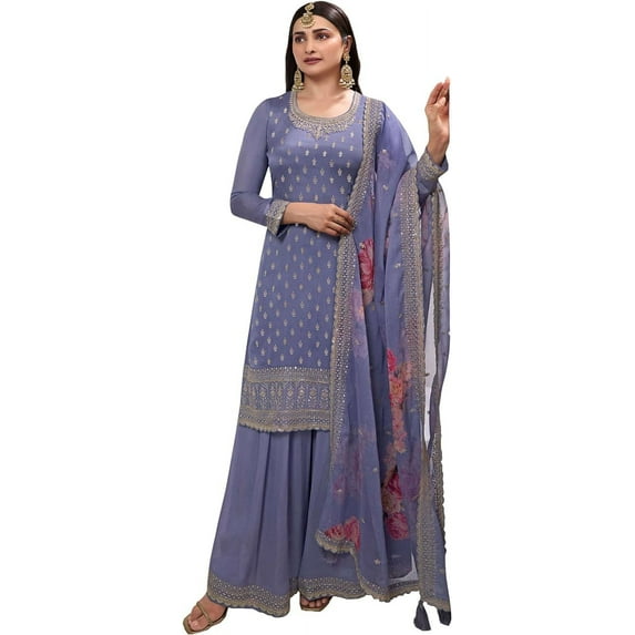 Ready to Wear Indian Designer Shalwar Kameez Outfits Swen Pakistani Palazzo Suits ( Blue, 3XL - 48 )
