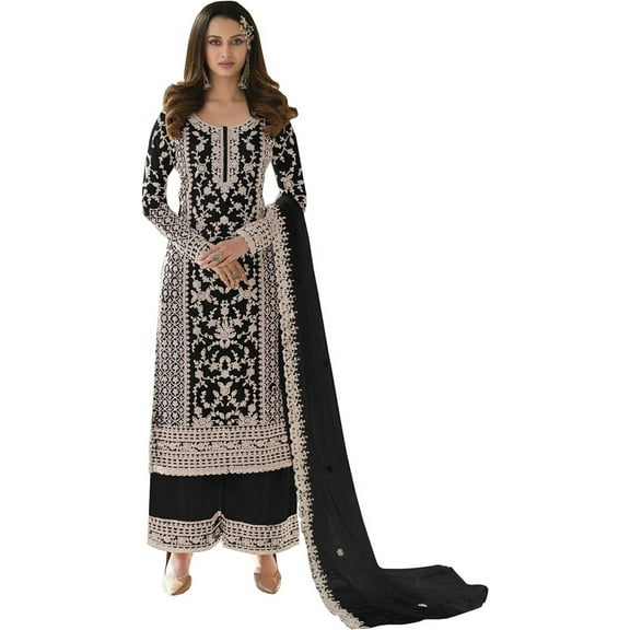 Ready to Wear Indian Pakistani Shalwar Kameez Suits Designer Palazzo Outfits ( Black, 4XL - 50 )