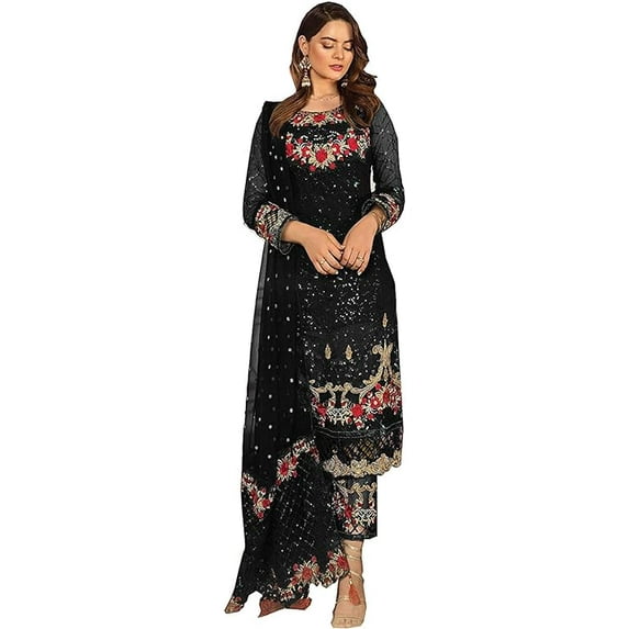 Ready to Wear Indian Pakistani Shalwar Kameez Suits Designer Trouser Pant Dress ( Black, L - 42 )