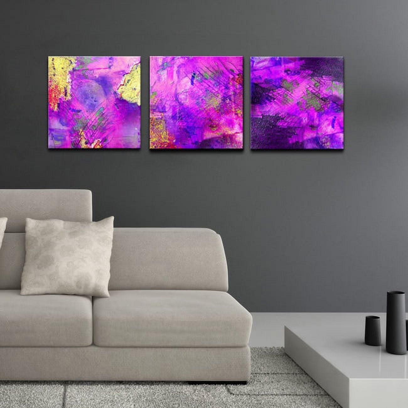 Vibrant Purple and Yellow Abstract Canvas Wall Art Set