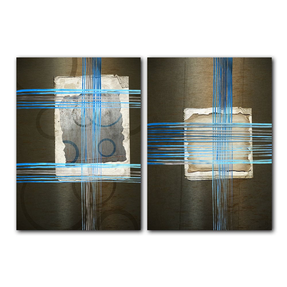 Oversized Abstract Blue and Brown Canvas Art Set