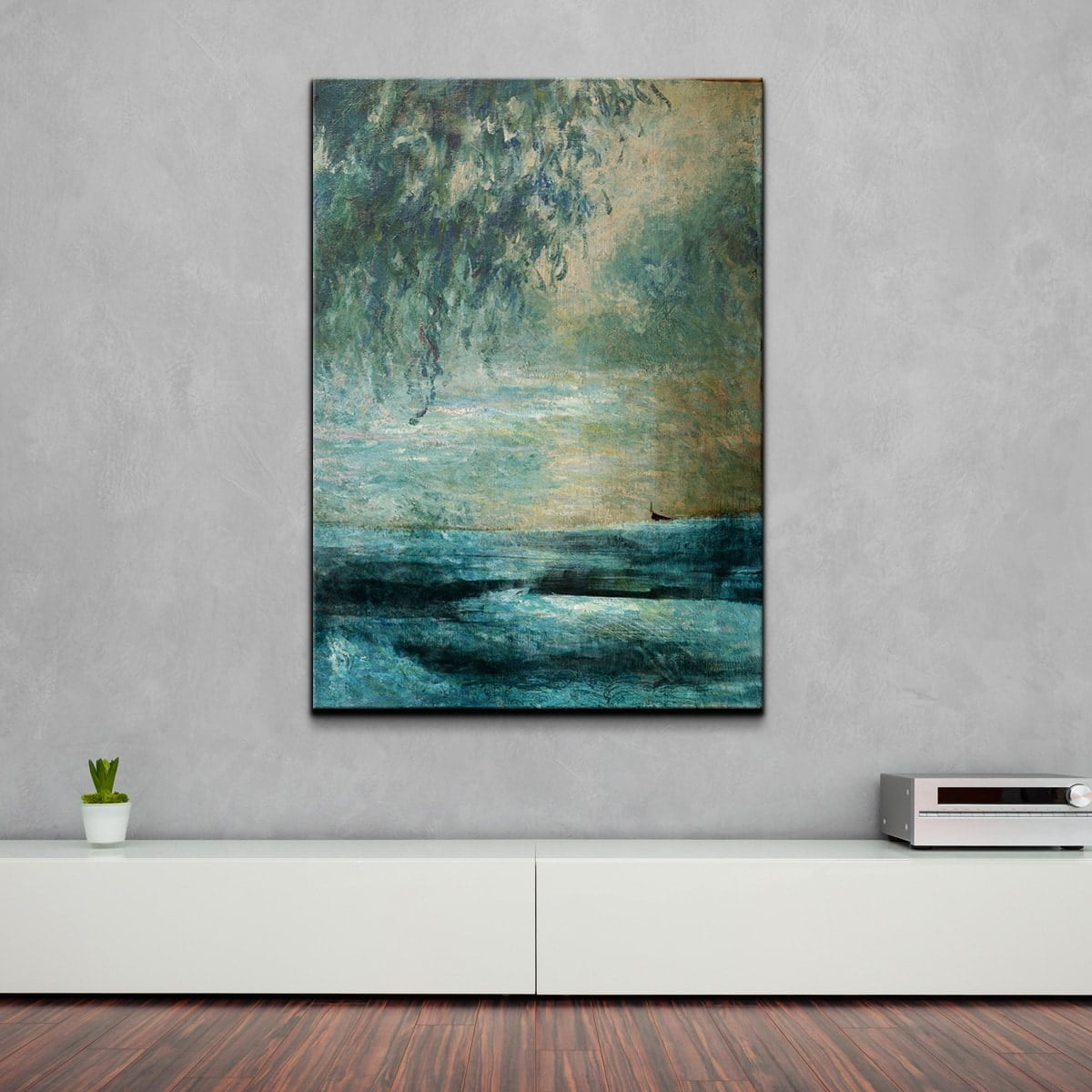 Oversized Blue and Green Abstract Landscape Canvas Wall Art