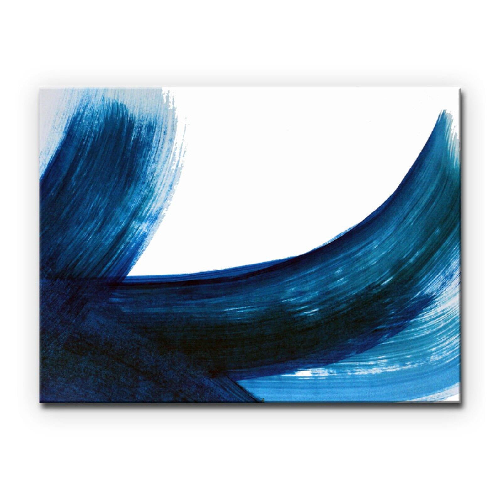 20" x 16" Dark Blue and White Abstract Canvas Art