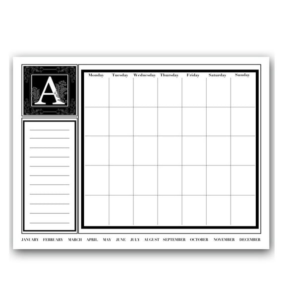 Ready2HangArt 'Monogram' Dry Erase Monthly Calendar on ArtPlexi (20" x 30") L - 20 in. H x 30 in. W