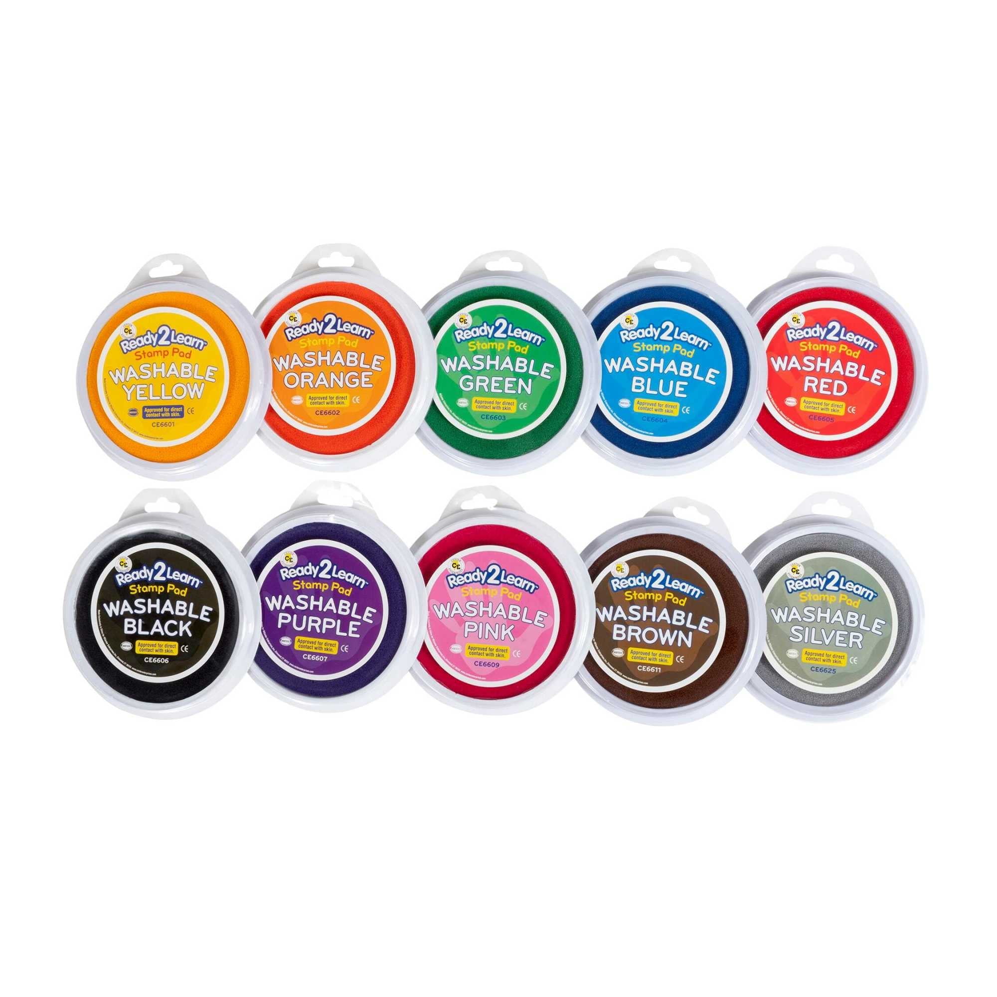 Center Enterprises Washable Ink Pad Set, 6" Diameter, Assorted Colors, Set of 10
