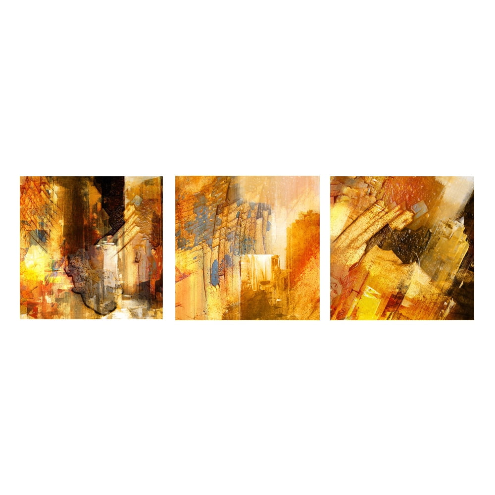 Vivid Orange and Yellow Abstract Canvas Wall Art Set