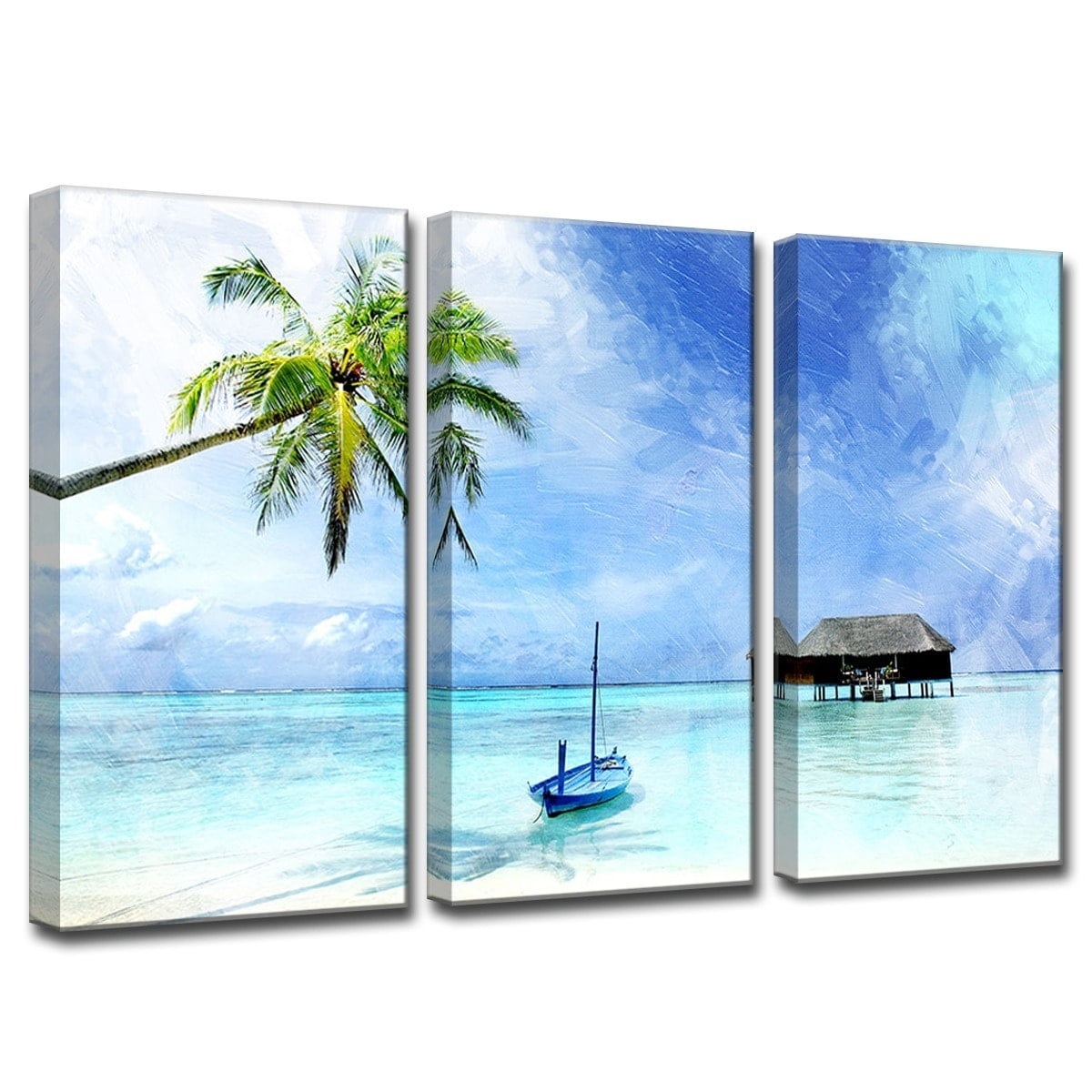Tropical Blue Landscape Canvas Print Set, 24" x 18"