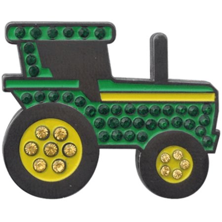 ReadyGolf: Green Tractor Ball Marker Hat Clip with Crystals