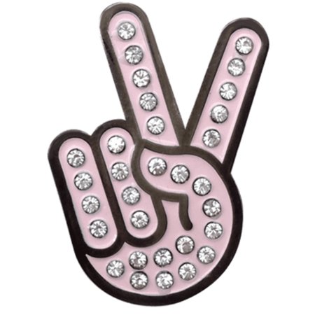 ReadyGolf: Hand Gesture - Peace Sign Ball Marker Hat Clip with Crystals