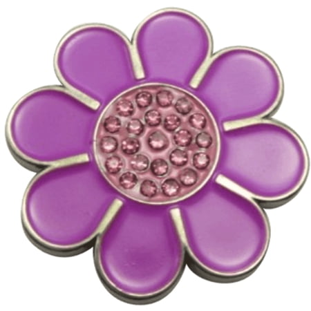 ReadyGolf: Hippie Flower Ball Marker Hat Clip with Crystals - Purple with Pink